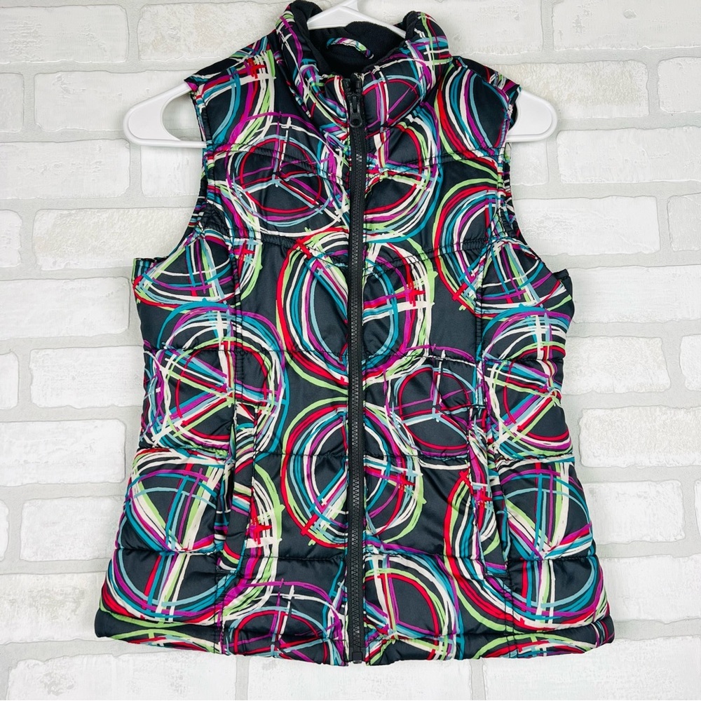 Kids Multi-Color Peace Sign Geometric Print Quilted Puffer Vest Fleece Lined